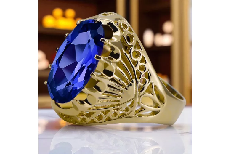 Sapyras 14k geltono aukso Žiedas Vintage vrc020y